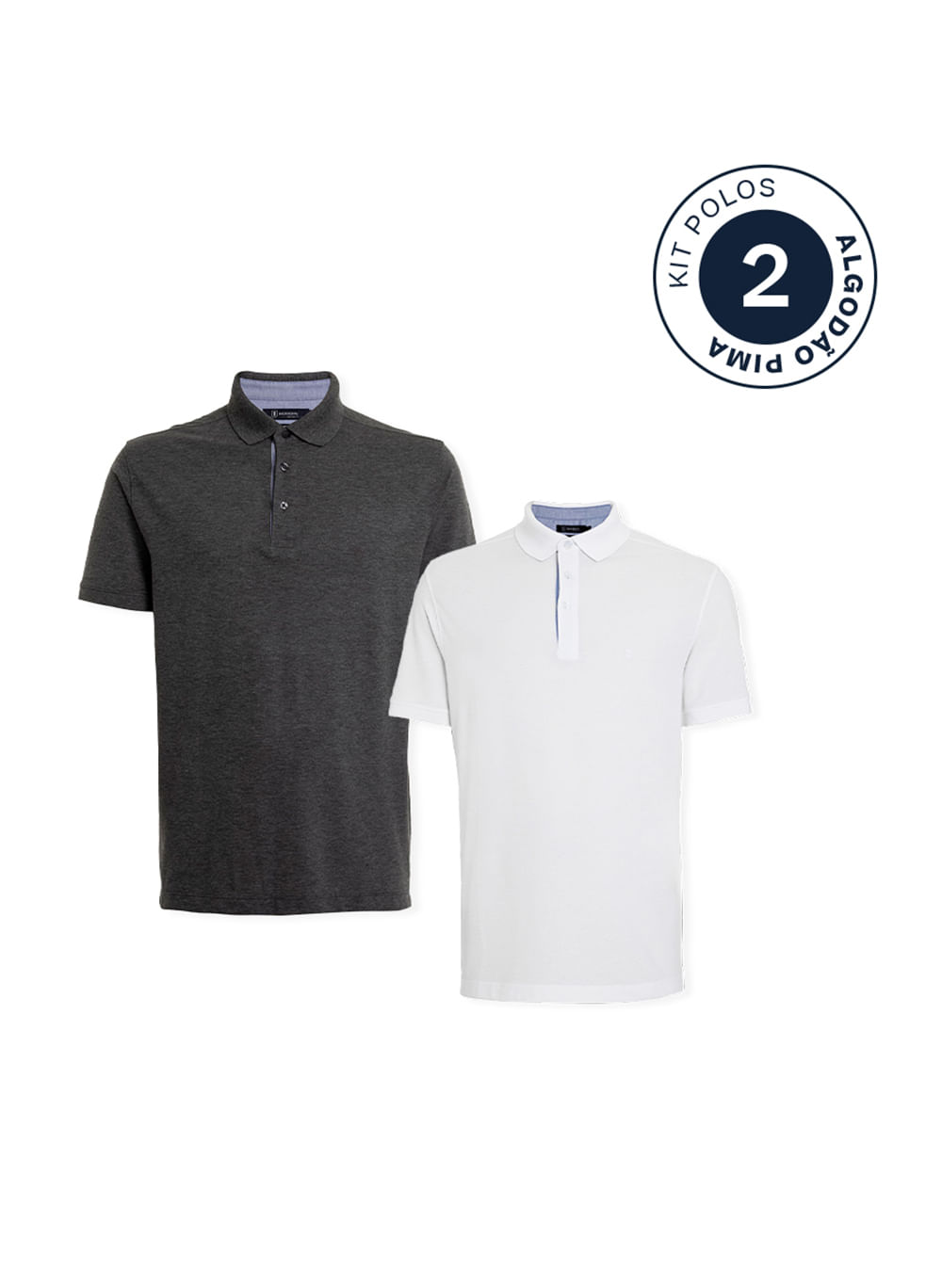 Kit 2 Polos Comfort Pima Branco e Cinza Masculina Individual